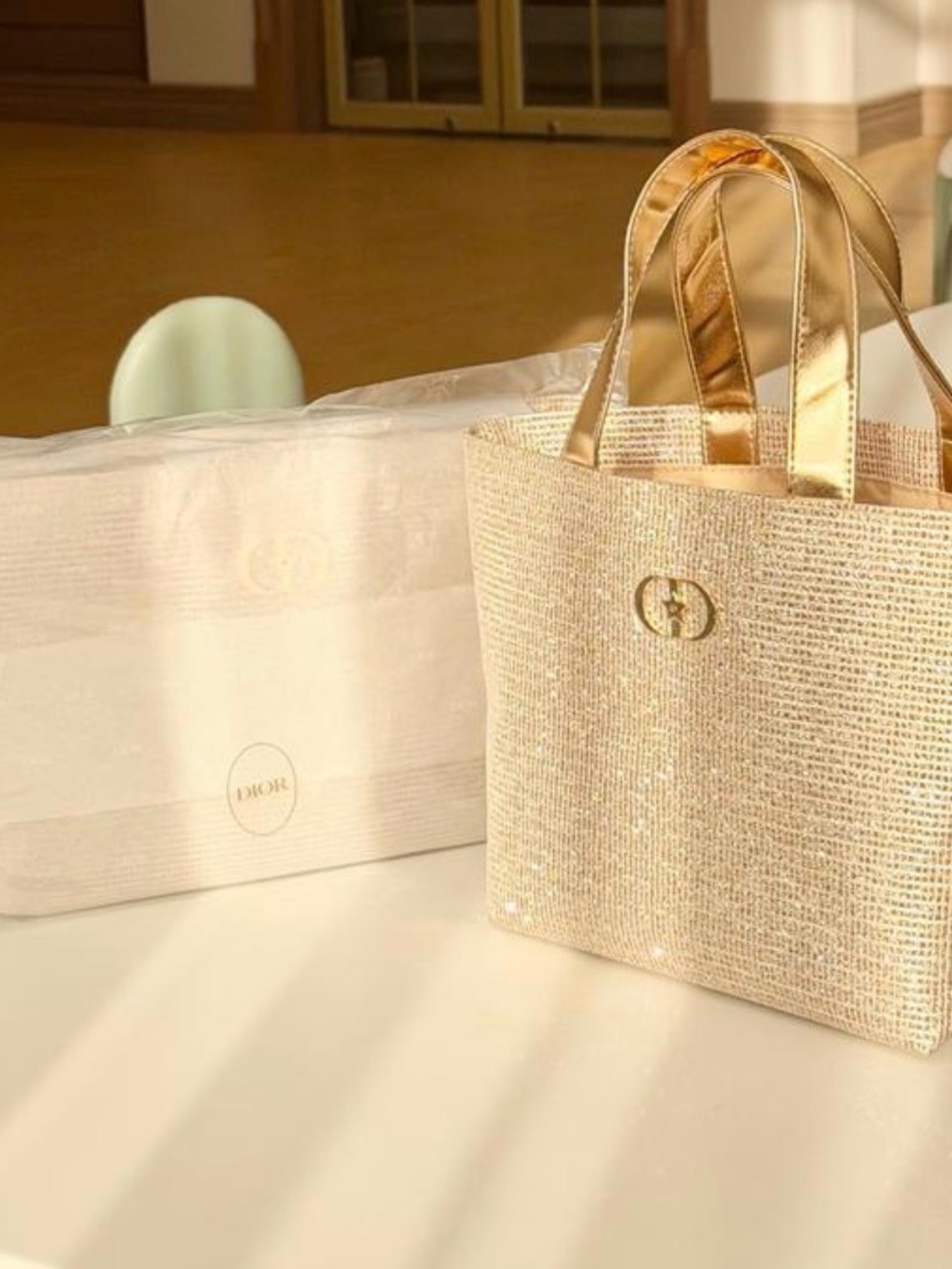 Dior Beauty Limited Holiday Gold Edition Gold Star Tote Bag Medium NWT 13x7.5x5